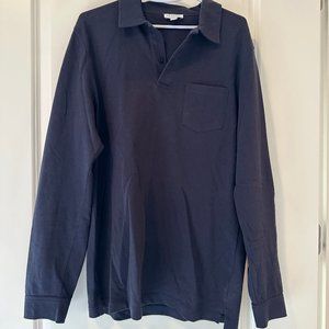 Sunspel Riviera Long Sleeved Polo Navy Medium M